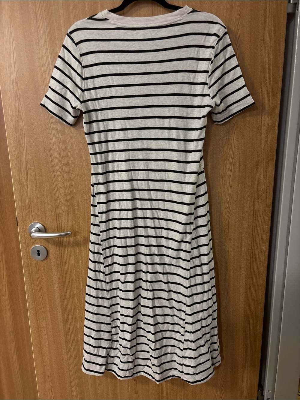 Time and Tru Black and White Striped Short-Sleeve Midi Dress